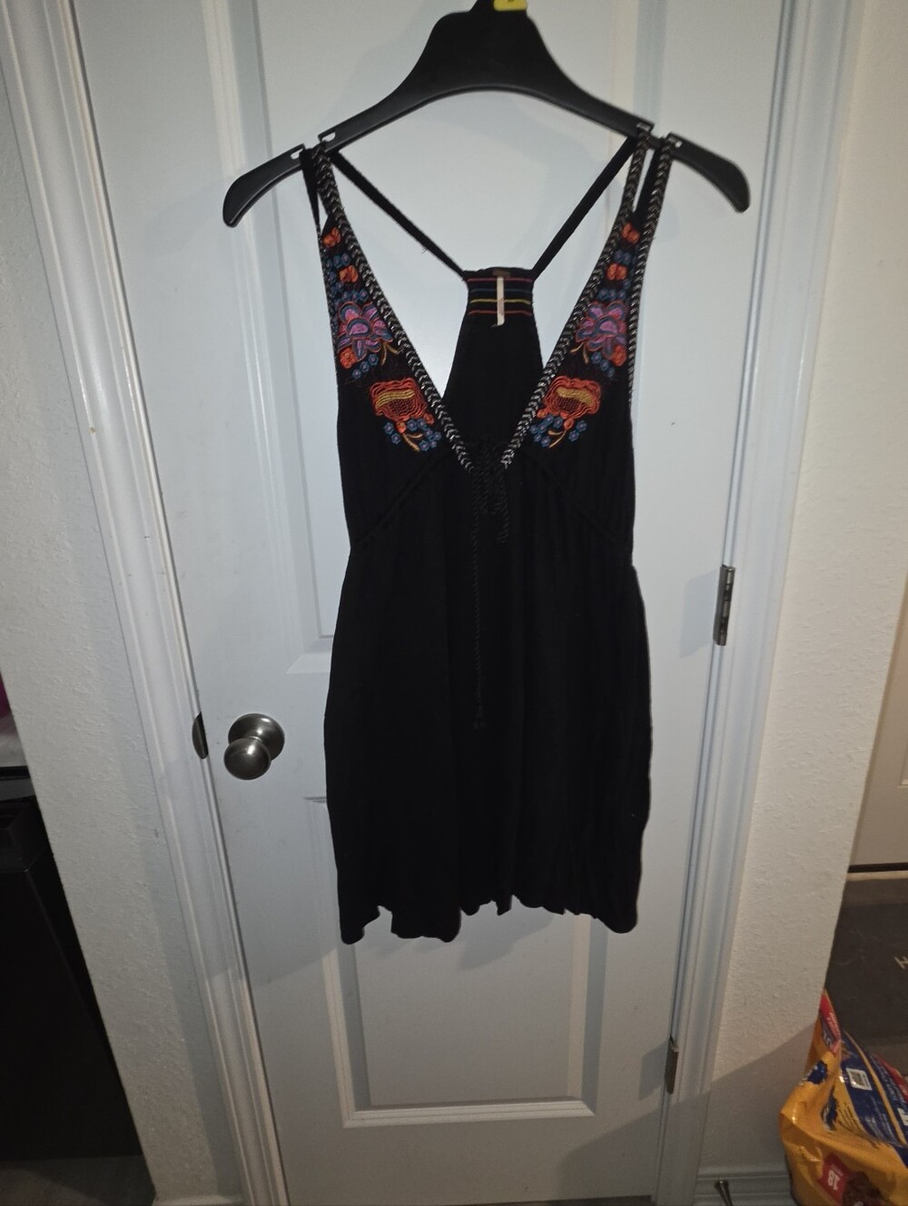Free People Cove Embroidered Black Mini Dress